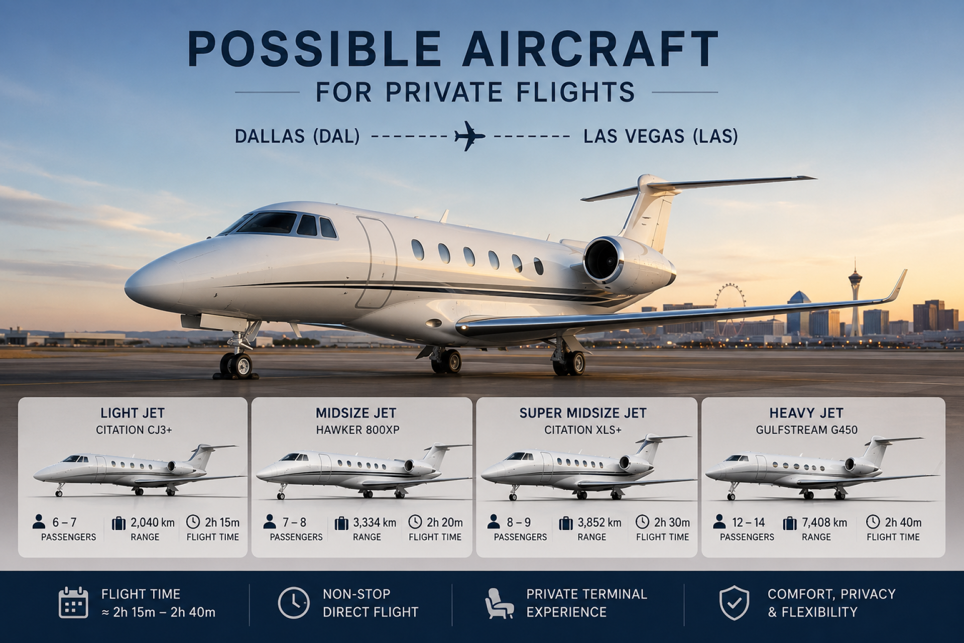 Possible Aircraft for Private Flights Dallas to Las Vegas