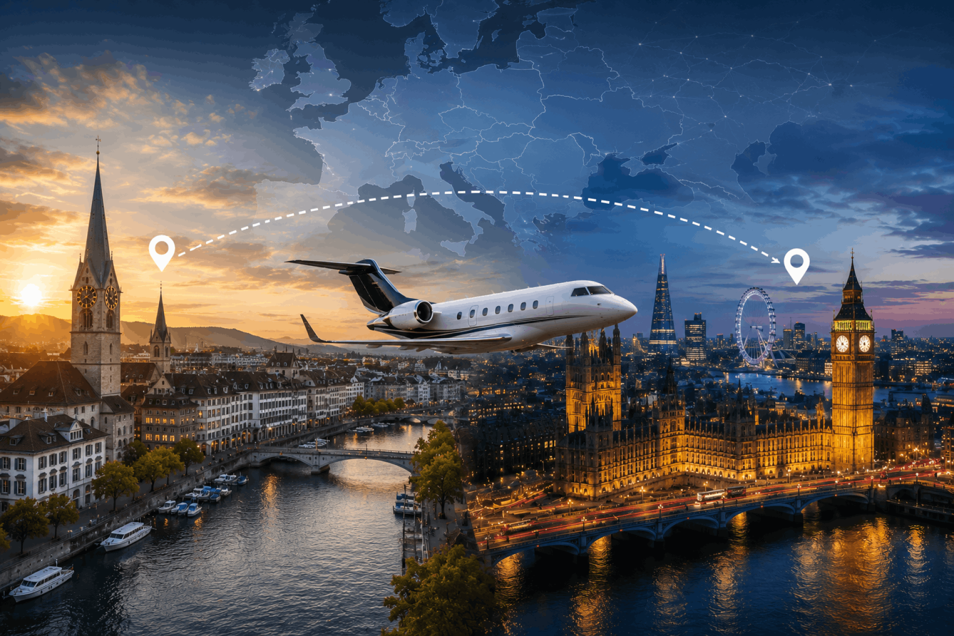 Private Jet From Zurich to London - Efficient European Luxury Travel