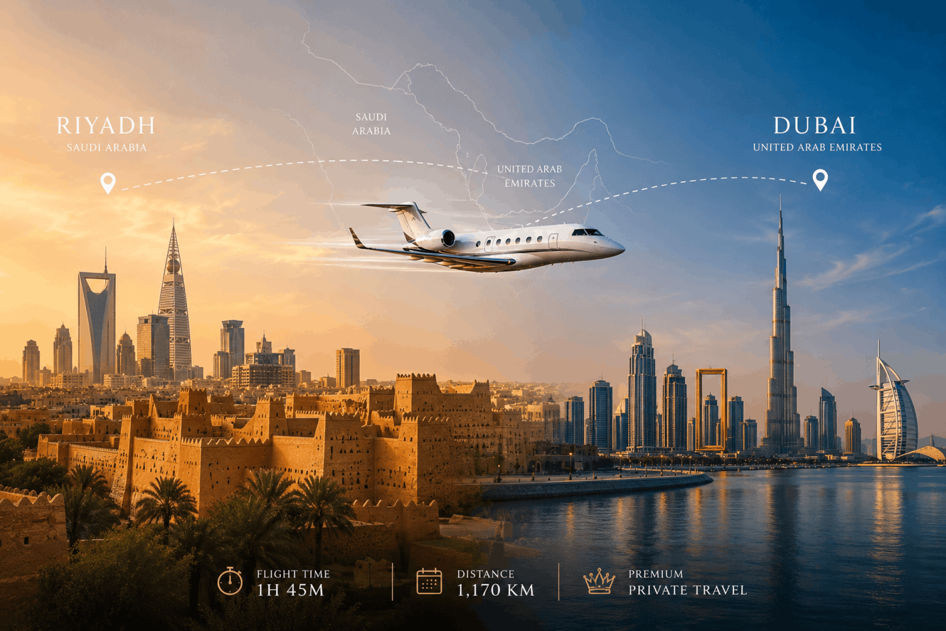 Private Jet Riyadh to Dubai - Luxury Travel Between Two Business Capitals